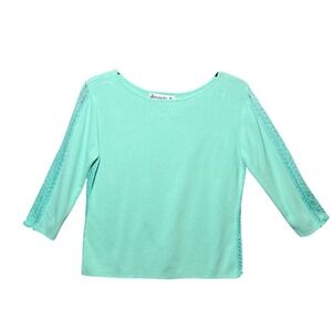 Joseph A Mint Green Open Knit Crochet Sleeve Boat Neck Sweater Top Large
